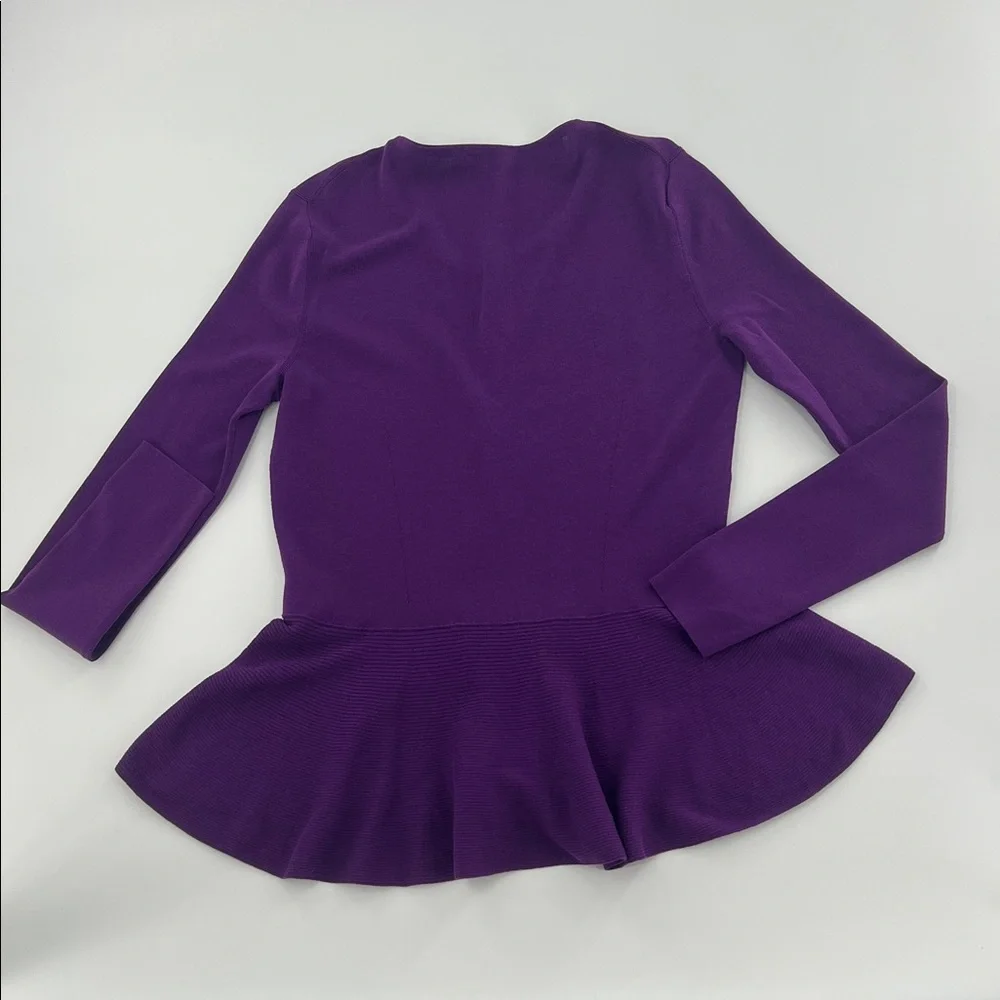 Lafayette 148 New York Purple Peplum cotton button front cardigan elevated basic - Picture 7 of 8